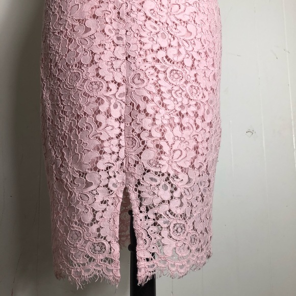 Bardot Midi Dress Sheath Lace Sleeveless Slit Light Pink 8 - Picture 15 of 16